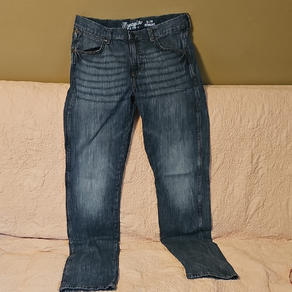 Wrangler Retro Men's Slim Straight Jeans in Dark Indigo Wash 34x36